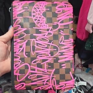 Brown and Pink Checkered Clutch